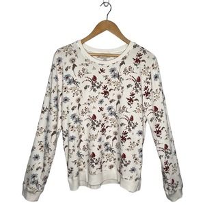 Lucky Brand Floral French Terry Banded Round Neck Sweatshirt Cream XL